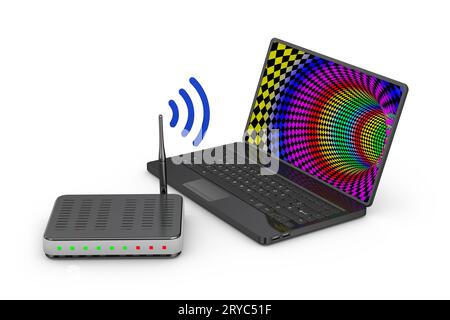 Router e laptop Foto Stock