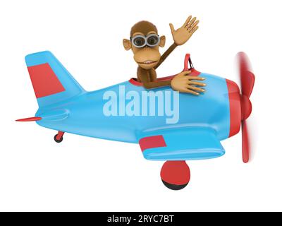 La scimmia con gli occhiali su un aereo blu Foto Stock