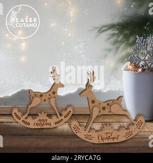 I file di layout multistrato digitali Deer Christmas sono appositamente preparati per il taglio laser, la fresatrice CNC e altre macchine da taglio. Illustrazione Vettoriale