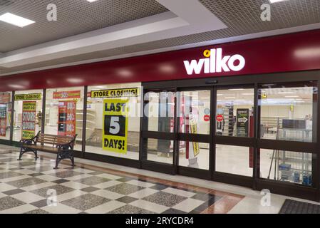 Negozio Wilko a St. John's Walk, Colchester, chiuse le sue porte il 3 ottobre 2023 dopo che l'azienda entrò in amministrazione. Foto Stock