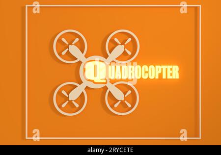 Drone quadrocopter icona. Neon Quadrocopter brillare il testo Foto Stock