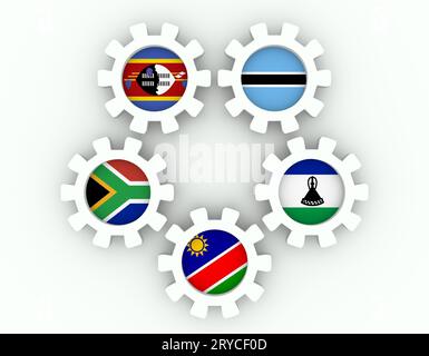 Unione doganale dell'Africa meridionale membri bandiere nazionali Foto Stock