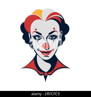 Illustrazione vettoriale di clown donna sorridente, faccia con trucco jolly Illustrazione Vettoriale