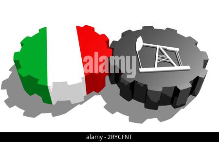 Ingranaggio con pompa dell'olio stampigliato dalla bandiera italiana Foto Stock