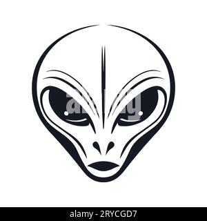 Icona Vector con testa aliena, faccia con silhouette aliena grigia Illustrazione Vettoriale