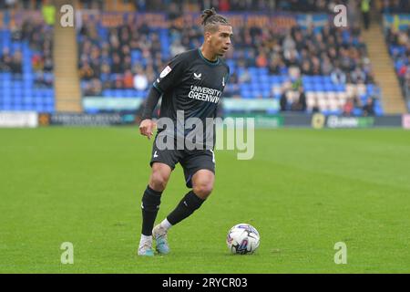 Shrewsbury, Inghilterra. 30 settembre 2023. Tennai Watson del Charlton Athletic durante la gara di Sky Bet EFL League One tra Shrewsbury Town e Charlton Athletic al Croud Meadow. Kyle Andrews/Alamy Live News Foto Stock