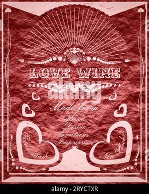 Striscione verticale vintage con etichetta Love Wine Foto Stock