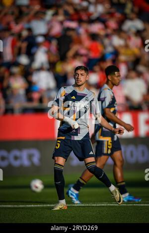 Girona, Spagna. 30 settembre 2023. Fede Valverde (Real Madrid CF) durante una partita della Liga EA Sports tra Girona FC e Real Madrid all'Estadio Municipal de Montilivi, a Girona, Spagna, il 30 settembre 2023. (Foto/Felipe Mondino) credito: CORDONE PRESS/Alamy Live News Foto Stock