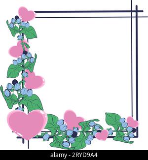 Cornice floreale primaverile con cuori e boccioli di fiori. Illustrazione vettoriale Illustrazione Vettoriale