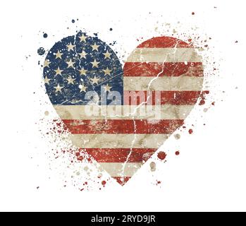 A forma di cuore vecchio grunge vintage ci americana bandiera Foto Stock