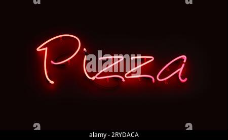 Chiudere la pizza al neon rosso segno di luce sul nero Foto Stock
