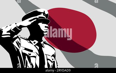 Silhouette di soldato con bandiera giapponese sullo sfondo. Concetto di giornata dell'esercito Illustrazione Vettoriale