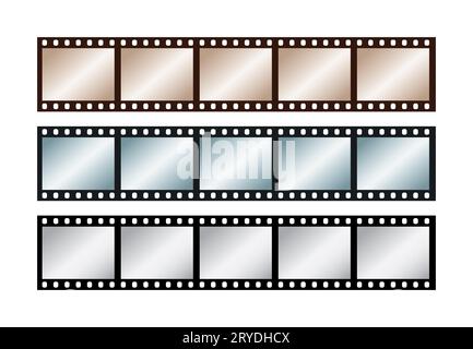 Chiudere fino a tre righe di cinque trame della peste 35 mm pellicola con ombreggiato vintage gradiente tonico isolato su sfondo bianco Foto Stock