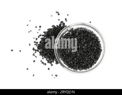 Chiudere la ciotola di vetro di sale hawaiano nero Foto Stock