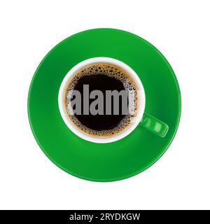 Full nero caffè nella tazza verde vicino isolata Foto Stock