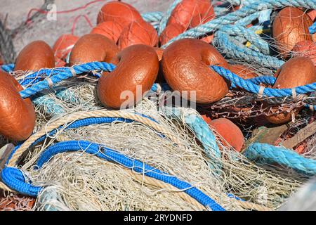 Ravvicinare la rete di pesci marini con carri colorati Foto Stock