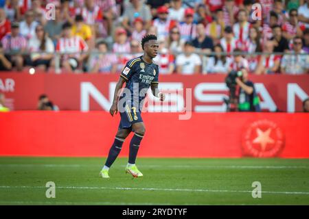 Girona, Spagna. 30 settembre 2023. Vini Jr. (Real Madrid CF) durante una partita di la Liga EA Sports tra Girona FC e Real Madrid all'Estadio Municipal de Montilivi, a Girona, Spagna, il 30 settembre 2023. (Foto/Felipe Mondino) credito: Agenzia fotografica indipendente/Alamy Live News Foto Stock