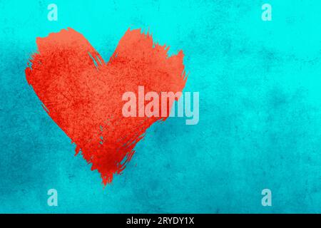 A forma di cuore dipinta di rosso ad acquerello su blu Foto Stock