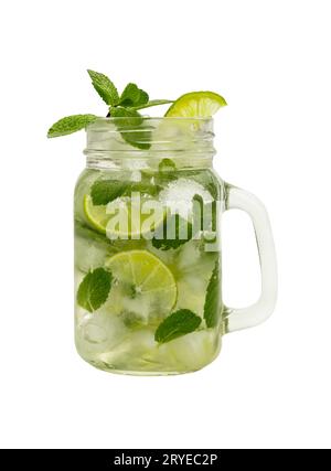 Barattolo di mojito isolato su bianco Foto Stock