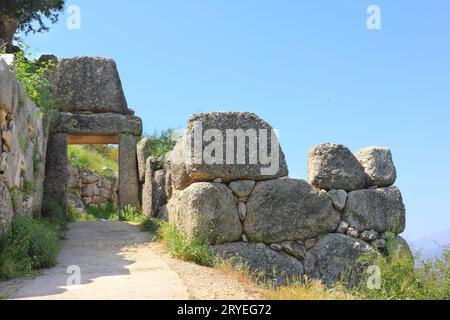 Porta nord nell'antica città greca di Micene Foto Stock