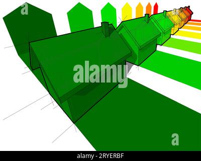 Sette case nel diagramma di valutazione dell'energia Foto Stock