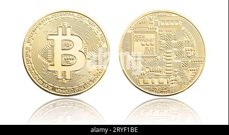 Bitcoin Coin isolato su sfondo bianco Foto Stock
