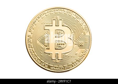 Bitcoin Coin isolato su sfondo bianco Foto Stock