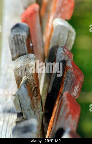 Recinzione di legno come delimitazione verso altre terre Foto Stock Recinzione di legno come delimitazione verso altre terre Foto Stock