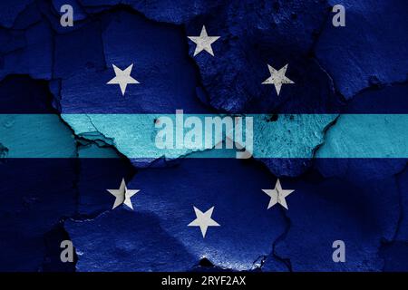 Bandiera di Anaheim, California dipinta su un muro incrinato Foto Stock