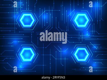 Sfondo tecnologia astratta forma esagonale combinata con linee di circuito tecnologiche. Enfasi sul rendere le immagini moderne e straordinarie, perfetto Illustrazione Vettoriale