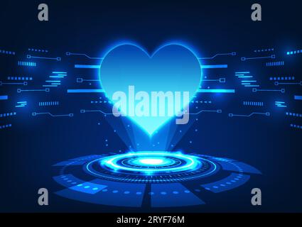 Tecnologia medica che proietta un ologramma del cuore tecnologia combinata con la medicina per raggiungere gli organi interni per la diagnosi e il trattamento. La h Illustrazione Vettoriale