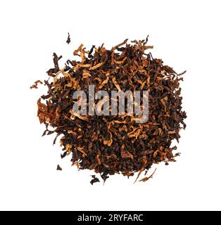 Mucchio di tabacco da pipa lungo tagliato a grossolano su bianco Foto Stock
