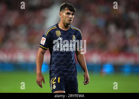 Girona, Spagna. 30 settembre 2023. Brahim Diaz del Real Madrid durante la partita di la Liga EA Sports tra Girona FC e Real Madrid ha giocato al Montilivi Stadium il 30 settembre 2023 a Girona, in Spagna. (Foto di Bagu Blanco/PRESSINPHOTO) crediti: PRESSINPHOTO SPORTS AGENCY/Alamy Live News Foto Stock