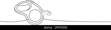 Metro a nastro, guinzaglio retrattile su una linea disegno continuo. Accessori per animali, il giocattolo per animali fornisce un'illustrazione continua a una riga. Illustrazione Vettoriale