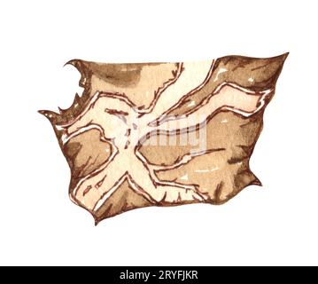 Illustrazione vecchia mappa acquerello vintage. Clipart nautico disegnato a mano Foto Stock