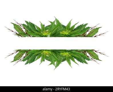 Cornice di cannabis acquerello. Corona di piante di canapa selvatica disegnata a mano per biglietti d'auguri, logo, cornice o bordo. Foto Stock