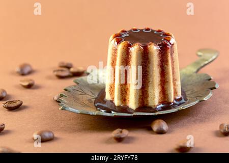 Panna cotta al caffè con salsa al cioccolato. Foto Stock