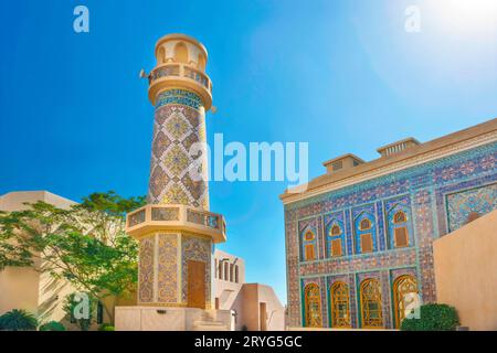 Moschea Katara Masjid con minareto a Doha Foto Stock