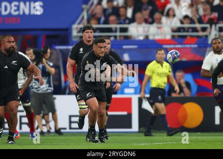 Parigi, Francia. 9 settembre 2023. CODiE Taylor della nuova Zelanda durante la partita di Coppa del mondo di rugby 2023 allo Stade de France di Parigi. Il credito fotografico dovrebbe leggere: Paul Thomas/Sportimage Credit: Sportimage Ltd/Alamy Live News Foto Stock