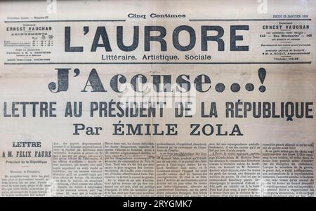 Emile Zola "J'accuse!" Pubblicato sul quotidiano l'Aurore il 13 gennaio 1898 Foto Stock