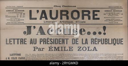 Emile Zola "J'accuse!" Pubblicato sul quotidiano l'Aurore il 13 gennaio 1898 Foto Stock