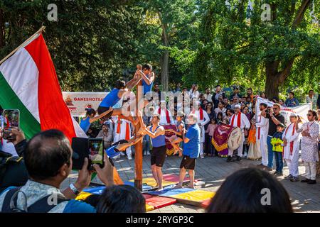 Fest des indischen Elefantengottes Ganesh Chaturthi auf der Kö NUR für REDAKTIONELLE VERWENDUNG *** Festival del dio elefante indiano Ganesh Chaturthi sul Kö PER USO ESCLUSIVAMENTE EDITORIALE. Credito: Imago/Alamy Live News Foto Stock