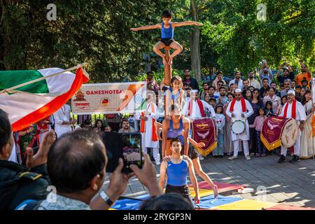 Fest des indischen Elefantengottes Ganesh Chaturthi auf der Kö NUR für REDAKTIONELLE VERWENDUNG *** Festival del dio elefante indiano Ganesh Chaturthi sul Kö PER USO ESCLUSIVAMENTE EDITORIALE. Credito: Imago/Alamy Live News Foto Stock