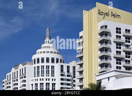 USA. FLORIDA. MIAMI. L'HOTEL ART DECO ROYAL PALM SULLA COLLINS AVENUE. Foto Stock