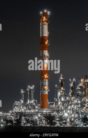 Vista notturna della fabbrica della zona industriale di Kawasaki Keihin Foto Stock