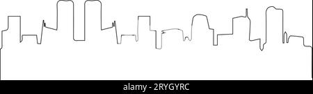 Disegno continuo di edifici urbani. Arte a una riga cittadina isolata su sfondo bianco. Illustrazione vettoriale Illustrazione Vettoriale