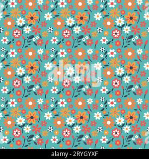 Fiori colorati disegnati a mano motivo senza cuciture, modello vettoriale Illustrazione Vettoriale