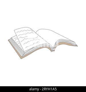 Disegno a linee del notebook sulla scrivania.disegno a linee aperto. Isolare su sfondo bianco. Illustrazione vettoriale Illustrazione Vettoriale