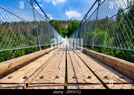 Vista sul ponte sospeso Hohen Schrecke Foto Stock