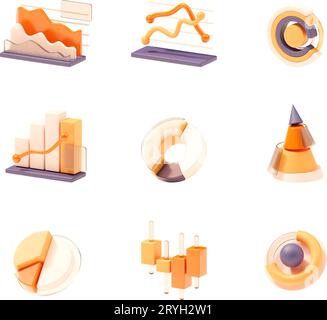 Set di diagrammi e diagrammi vettoriali. Grafici diversi - grafico a torta, colonna, barra, area, ciambella, barra impilata, piramide, linea. Statistiche elementi infografici Illustrazione Vettoriale